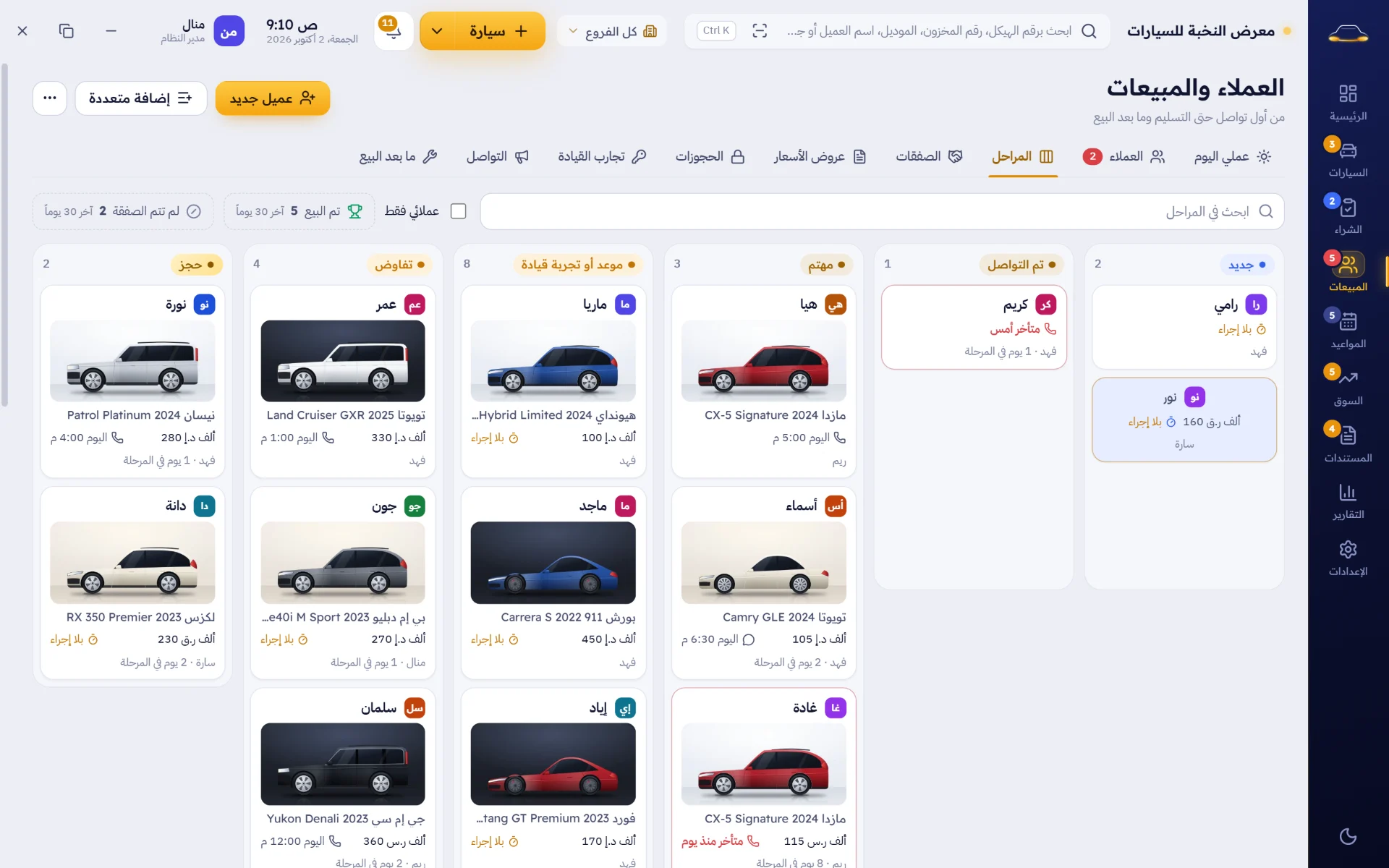 مراحل العملاء من أول تواصل حتى الحجز، مع السيارة التي يريدها كل عميل